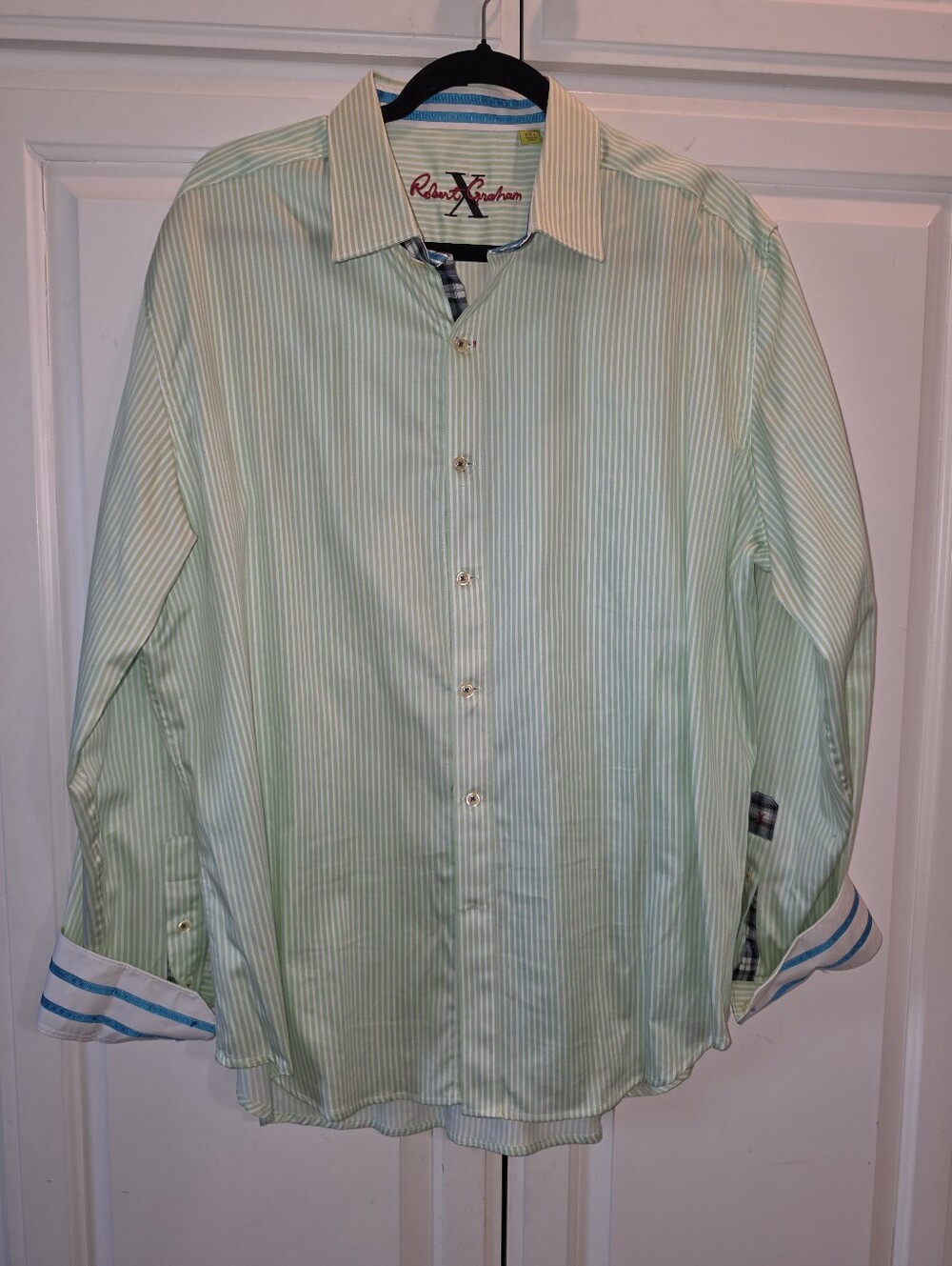 Robert Graham Men's Light Green Striped Dress Shirt Size XXL / 2XL